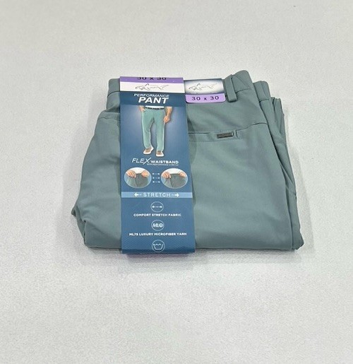 Greg Norman Men’s Performance Flex Waistband Snap Button Pants, Green, 30x30