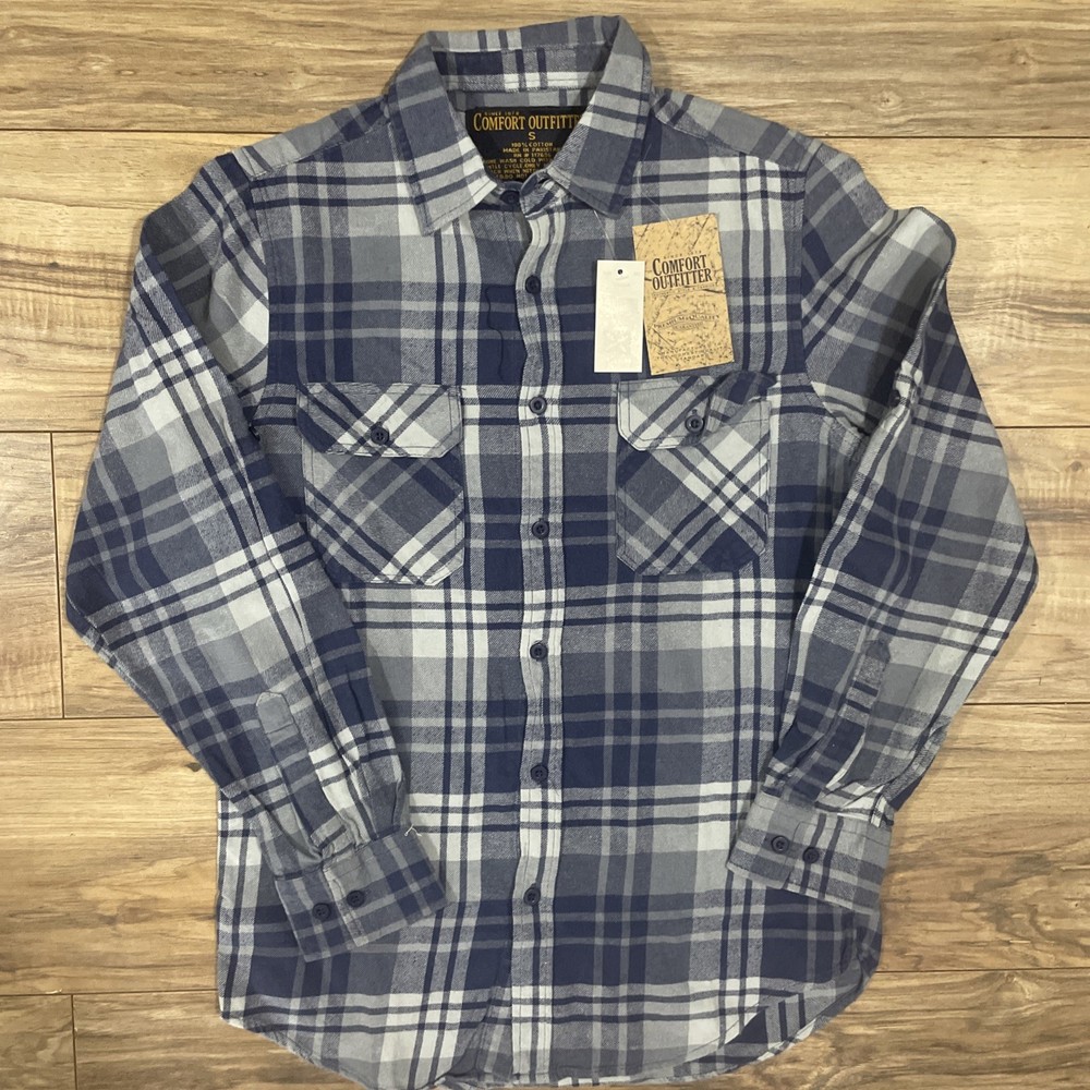 Comfort Outfitters Men’s Flannel Button Up Shirt Small Plaid Blue