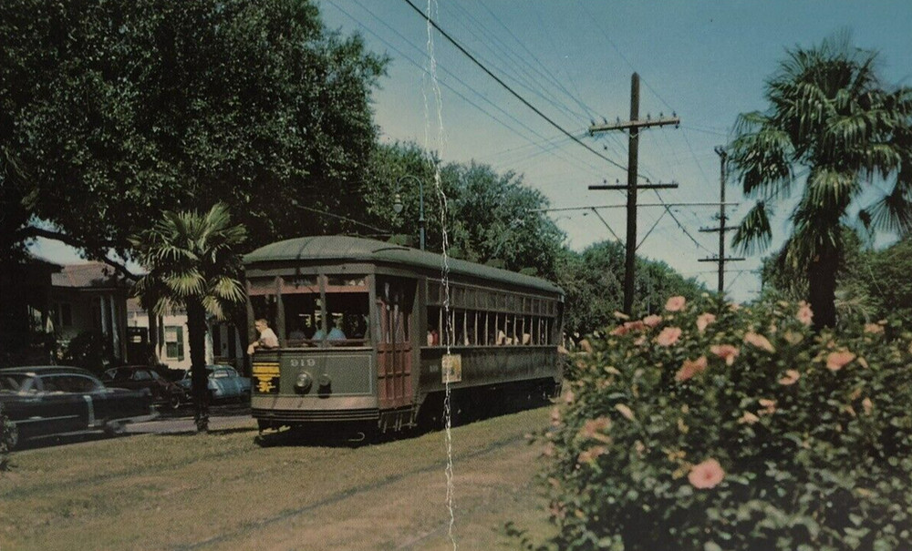 Street Car Scene, New Orleans, Louisiana LA - Vintage Chrome Postcard - 1957