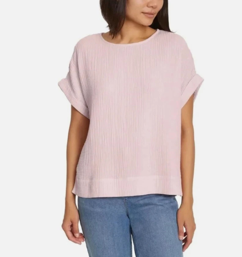 Gloria Vanderbilt Women's Short Sleeve Cotton Gauze Pullover, Pink, Medium, New