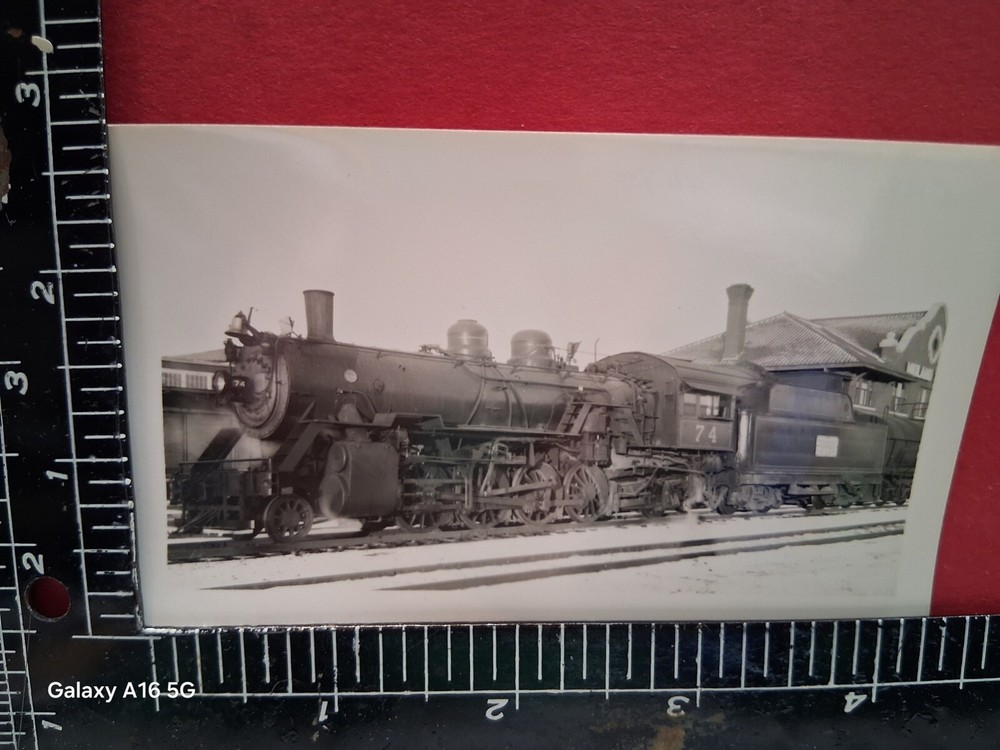 Canadian National Railroad 2-8-2 Locomotive #74 B&W Photo Freight At Station