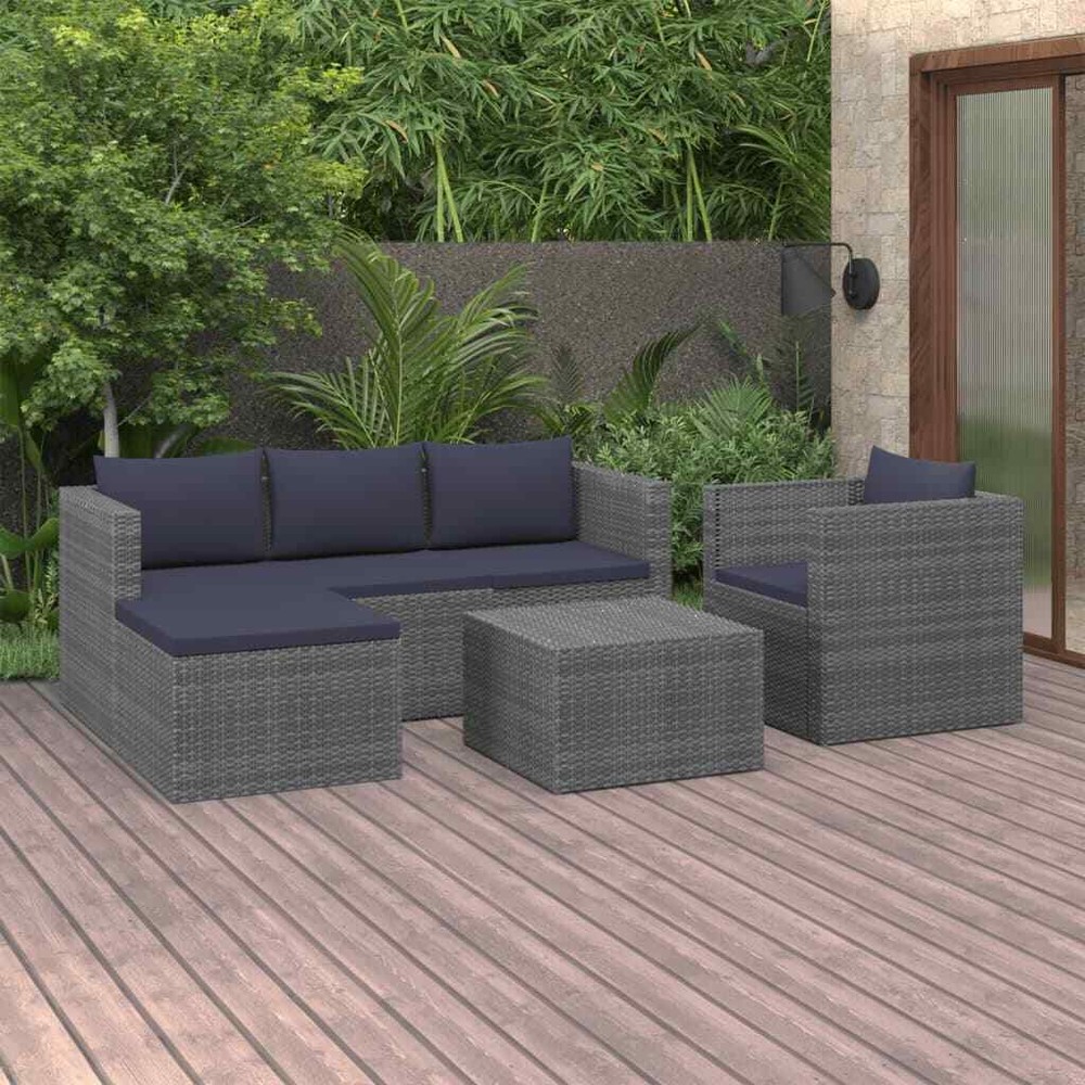 NNEVL 4 Piece Garden Lounge Set Poly Rattan Grey and Anthracite