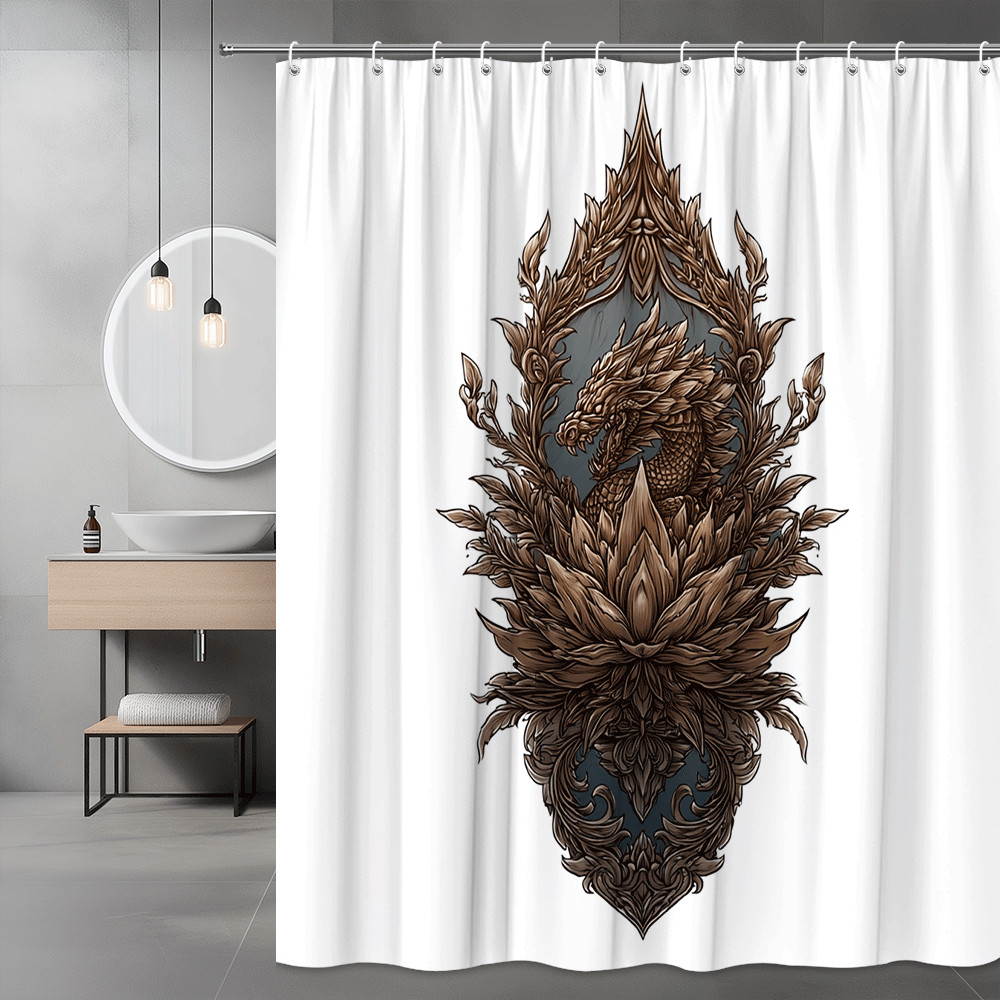 Dragon Floral Graphic Shower Curtain Brown Blue