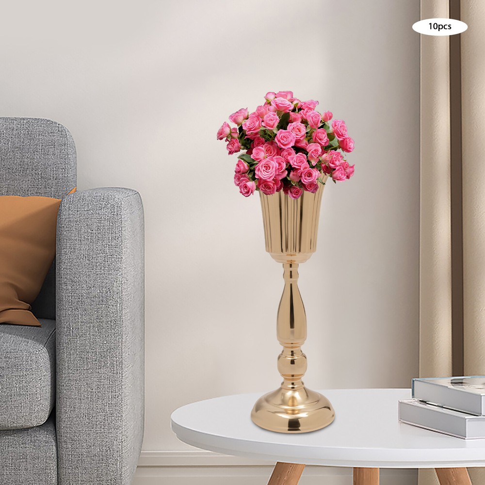 Vase Centerpiece Trumpet Tall Flower Vase Tabletop Flower Stand 10Pcs Gold