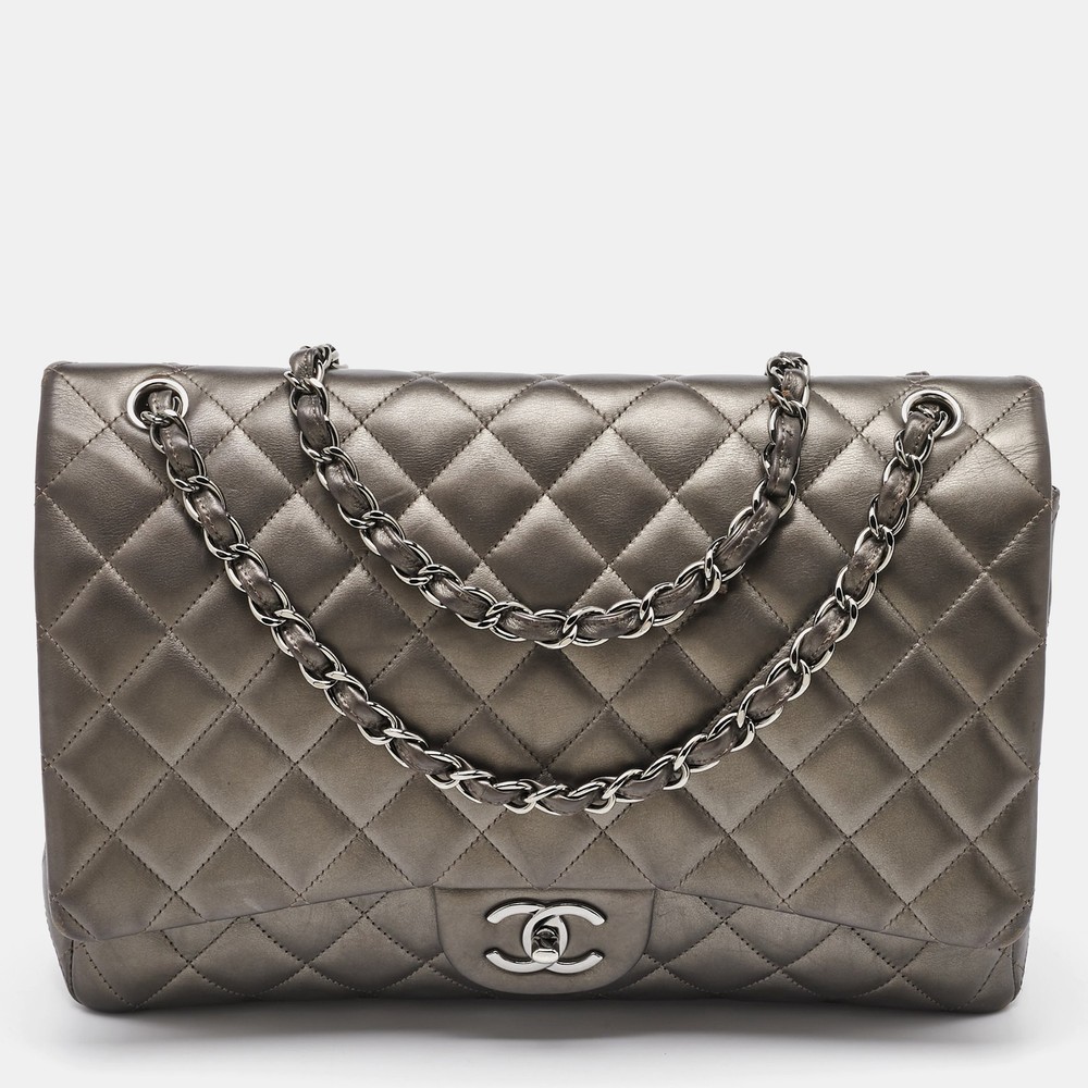 Chanel Grey Quilted Leather Maxi Classic Double Flap Bag