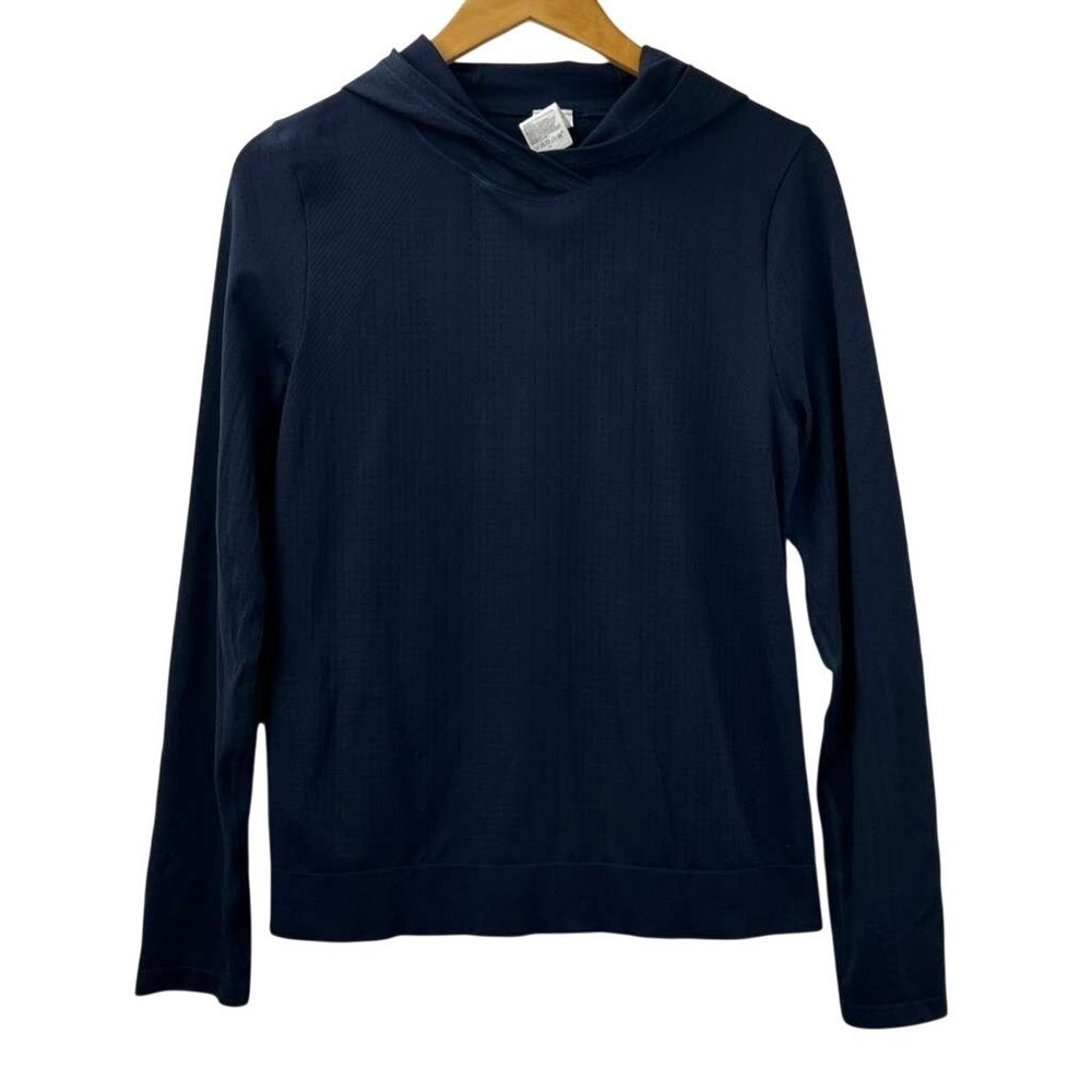 Athleta Top Women's Medium Navy Blue Long Sleeve Pullover Hooded Activewear