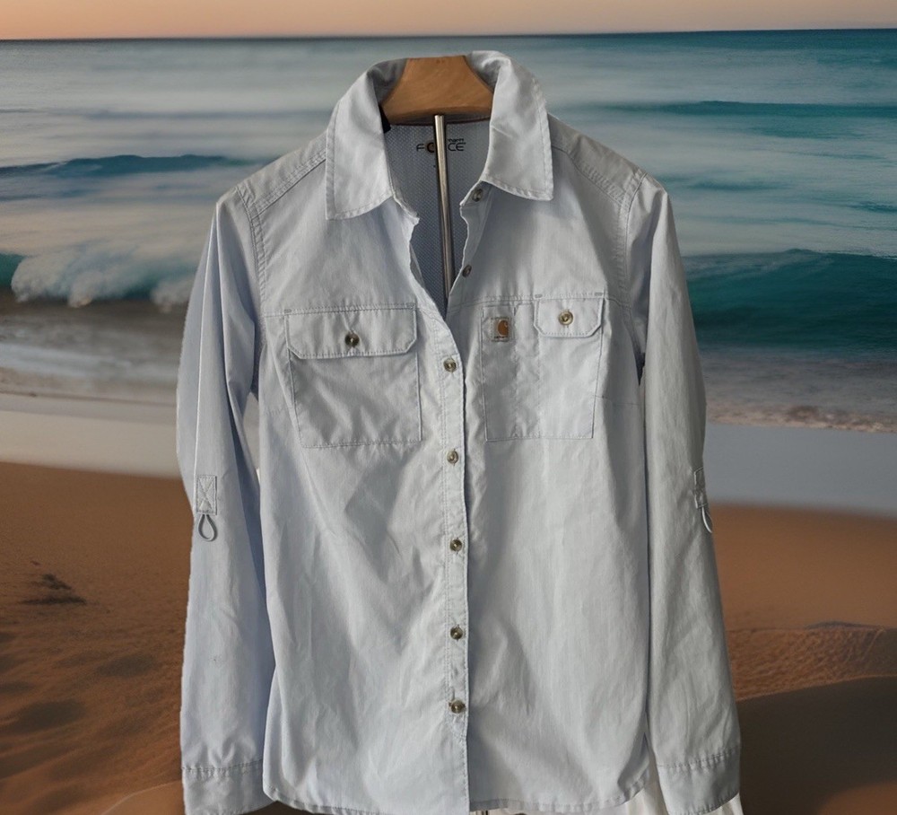 Women’s Carhartt Force  Size Small  Blue Button Up Pockets, Urban Casual
