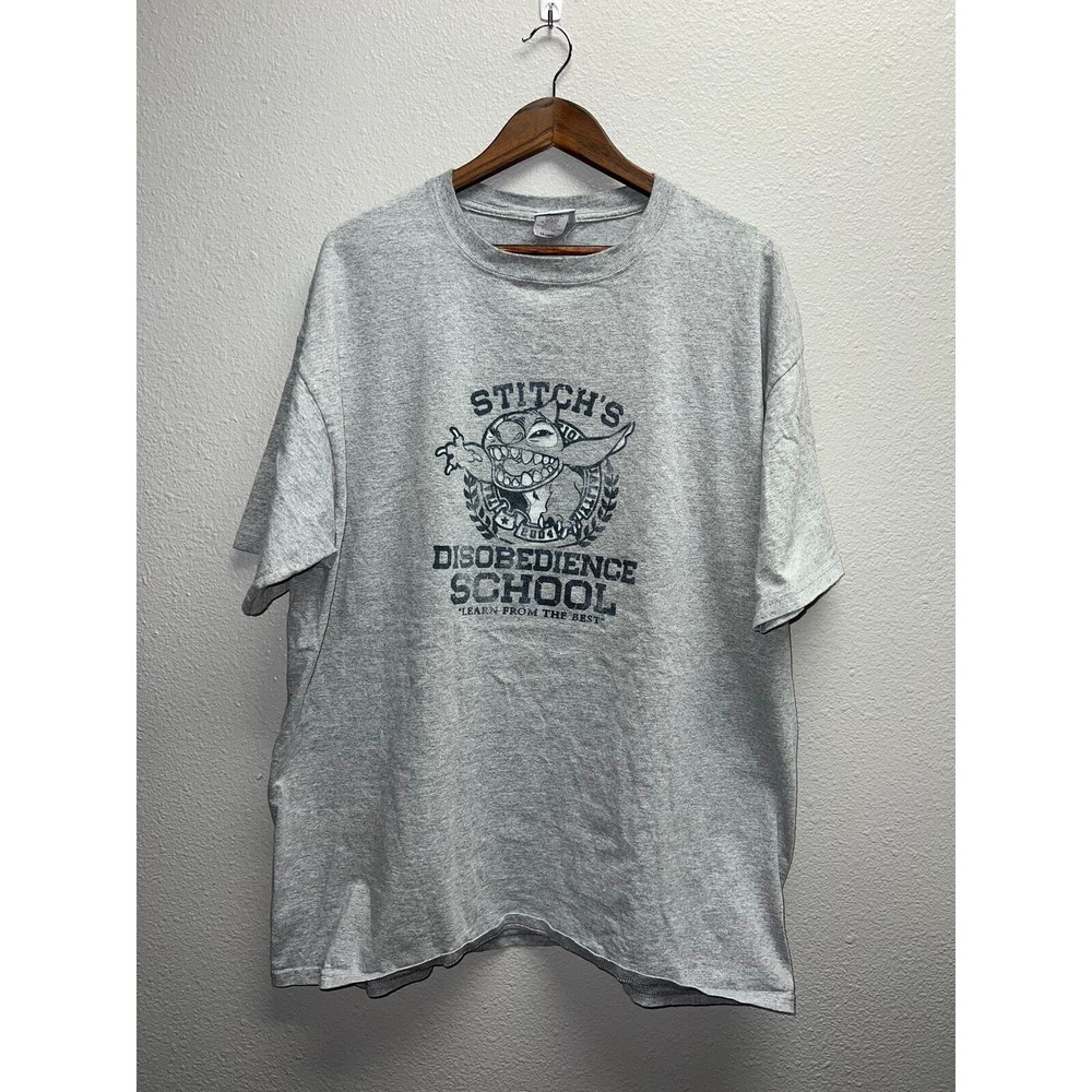 Y2K Disney Stitch's Disobedience School Cartoon Gray Shirt 2000s 2XL