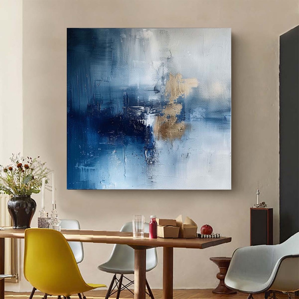 white Modern blue Abstract Oil Painting on canvsa Handmade wall art Living Room