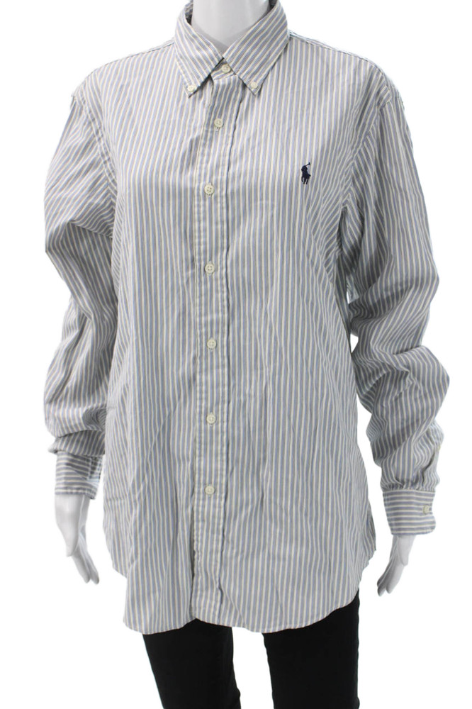 Ralph Lauren Mens Striped Cotton Collared Button-Down Long Sleeve Blue Size MFree Shipping in US $100+ Orders | $6.95 Orders Below