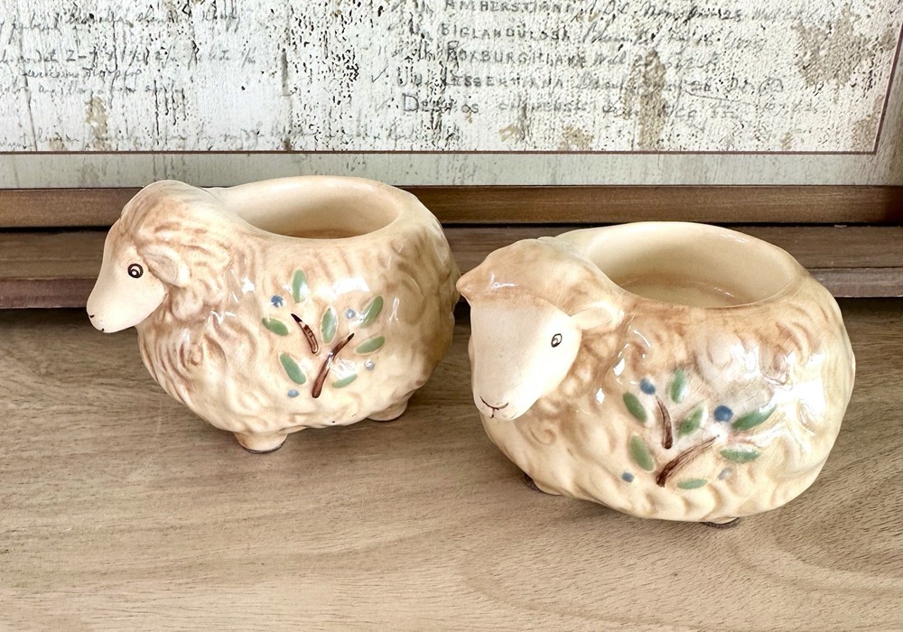 Set of Vintage HandPainted PartyLite “Country Comfort” Sheep Tea-light Holders