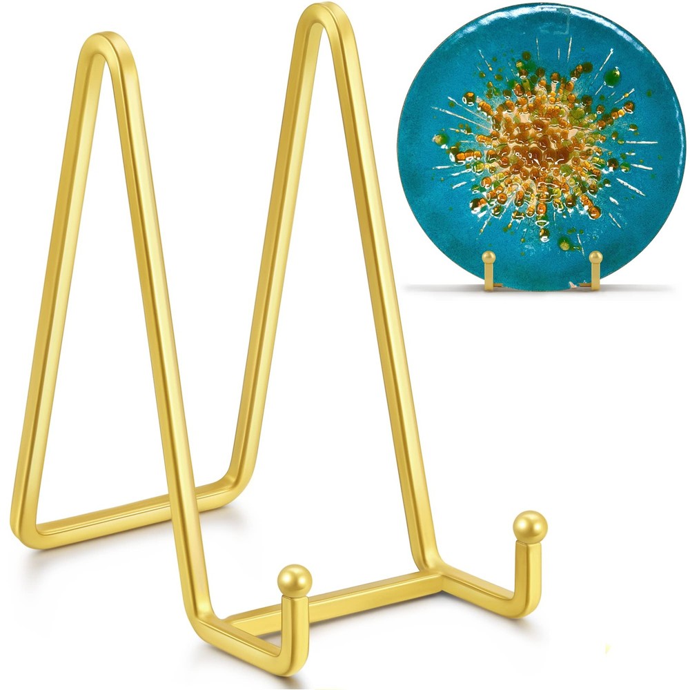 6 Inch Gold Metal Square Wire Plate Display Stands 2 Pack