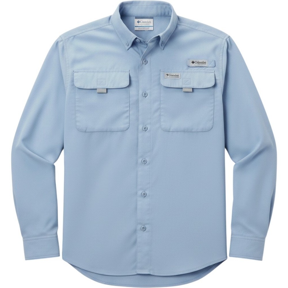 Columbia PFG Kids S Light Blue Long Sleeve Fishing Shirt Omni-Shade Sun Trail