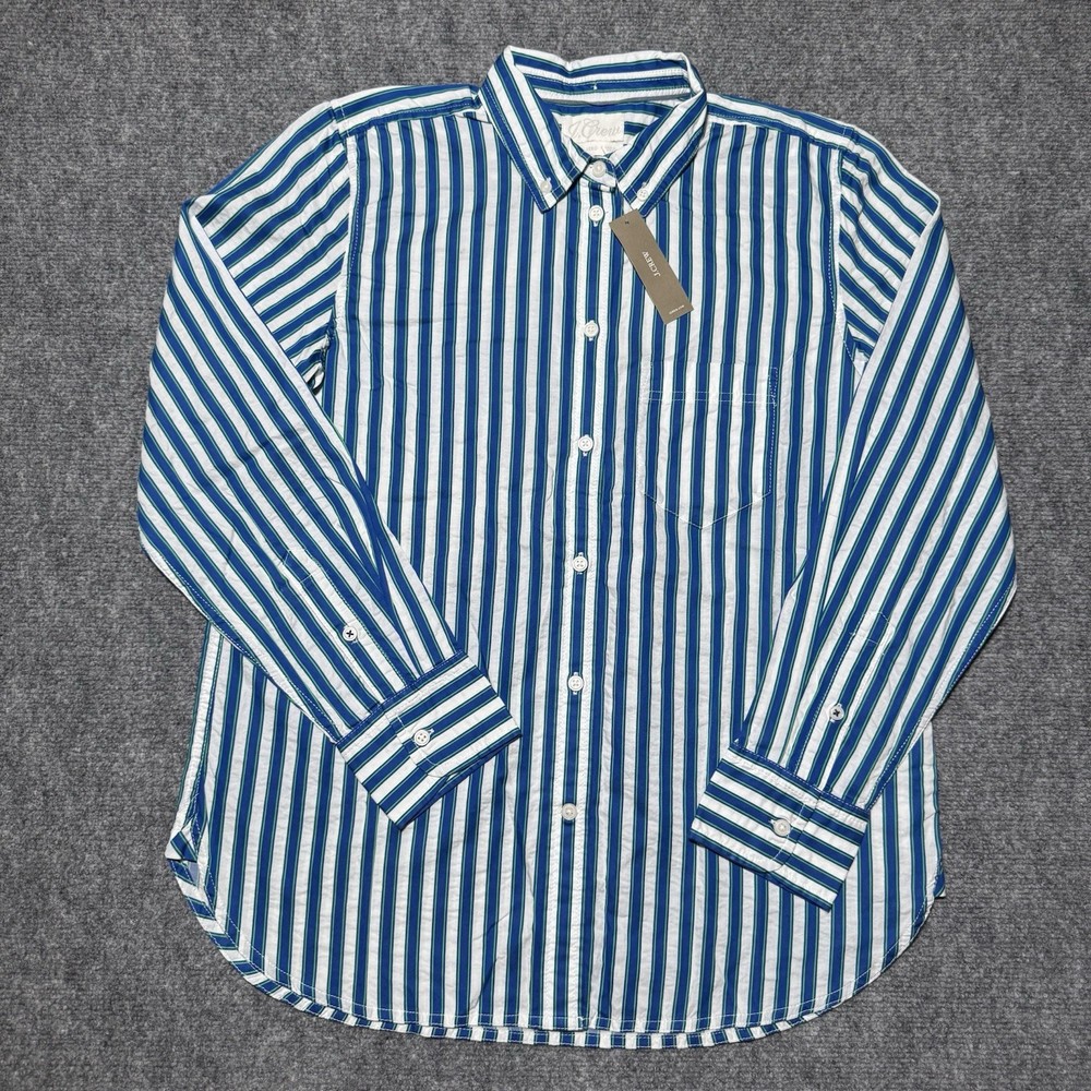 J Crew Women's Button Down Shirt White and Navy Blue Stripes Size 8 NWT
