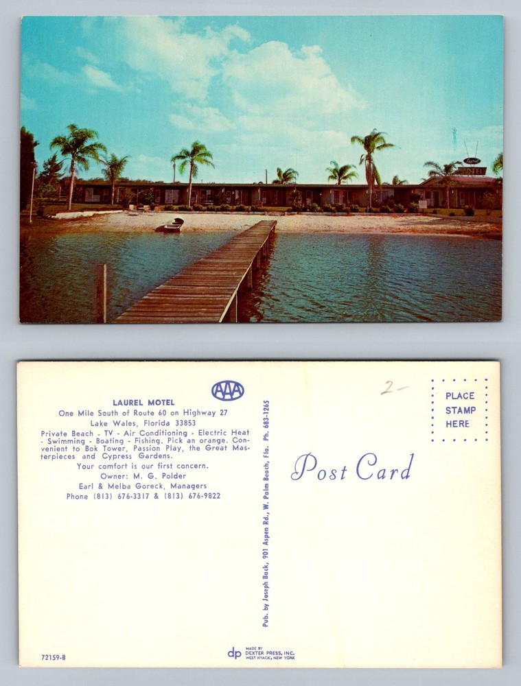 Lake Wales, FL-Florida, Laurel Motel Beach Dock Scene Vintage Postcard