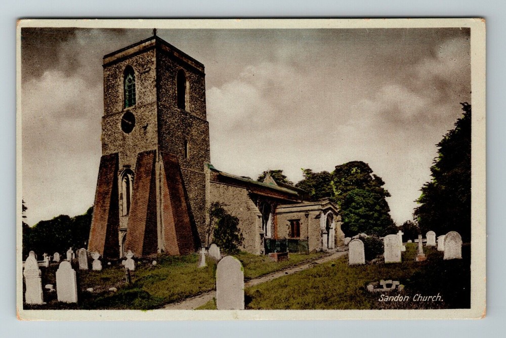 Buntingford-United Kingdom, Sandon Church, Religious Building, Vintage Postcard