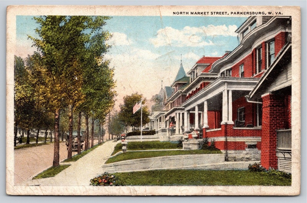 Parkersburg West Virginia~North Market Street~Vintage Postcard