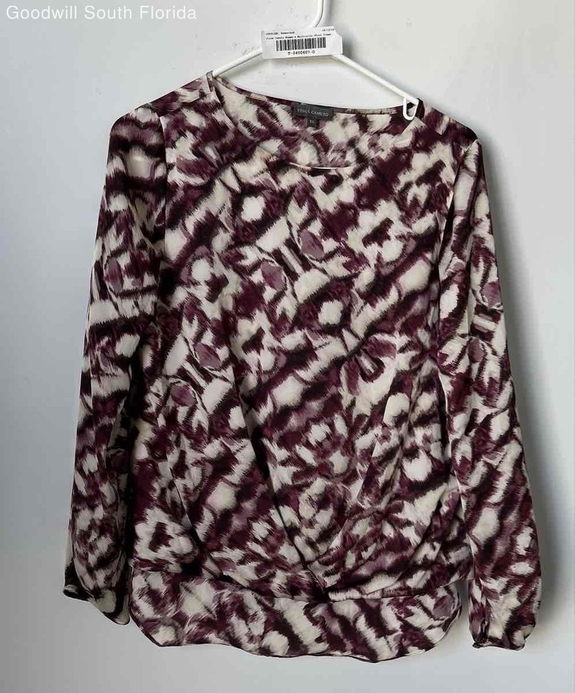 Vince Camuto Womens Purple White Abstract Print Long Sleeve Blouse Top Size XS