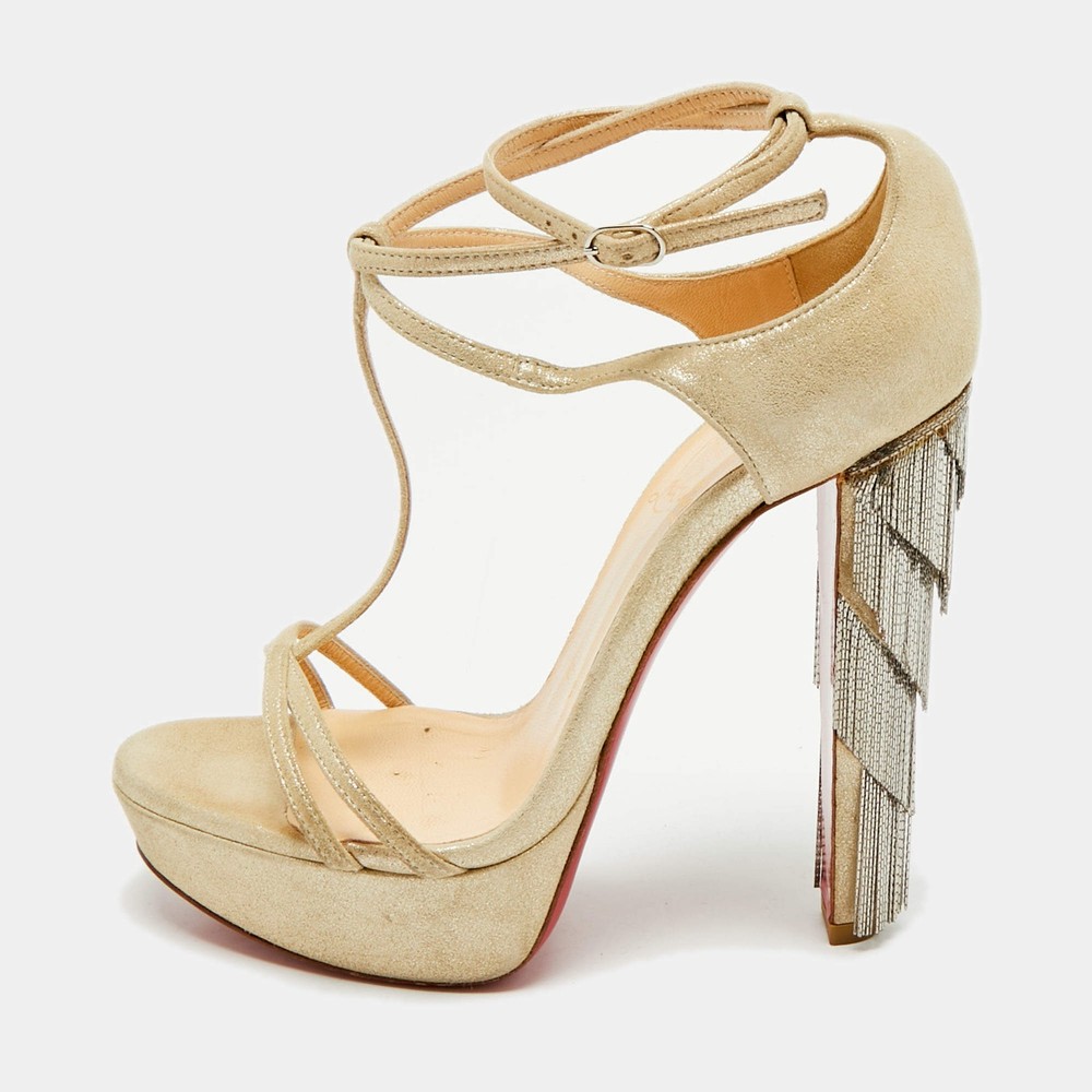 Christian Louboutin Beige Suede Ankle Strap Sandals Size 365