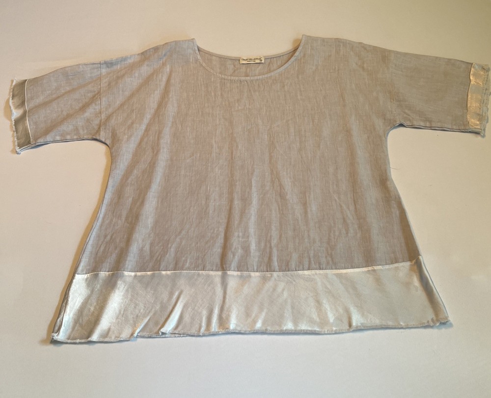 Terzo Millennio Blouse Top Pearl Gray Linen Made in Italy Womens Size M