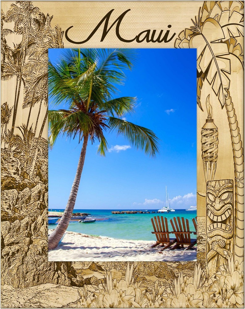Maui Hawaii Laser Engraved Wood Picture Frame Portrait (4 x 6)