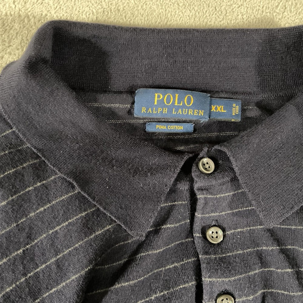 Polo Ralph Lauren Polo Shirt Mens XXL Long Sleeve Pima Cotton Blue Striped