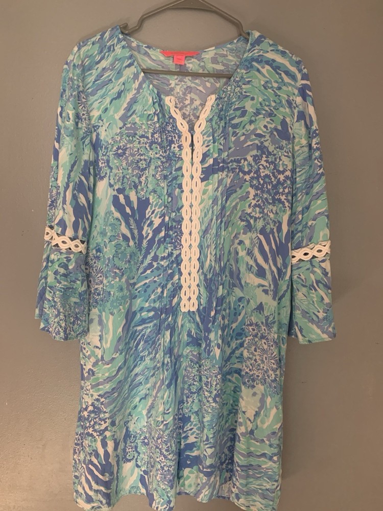 Lilly Pulitzer Hollie Tunic Dress Womens Blue Haven Hey Hey Soleil Size Large