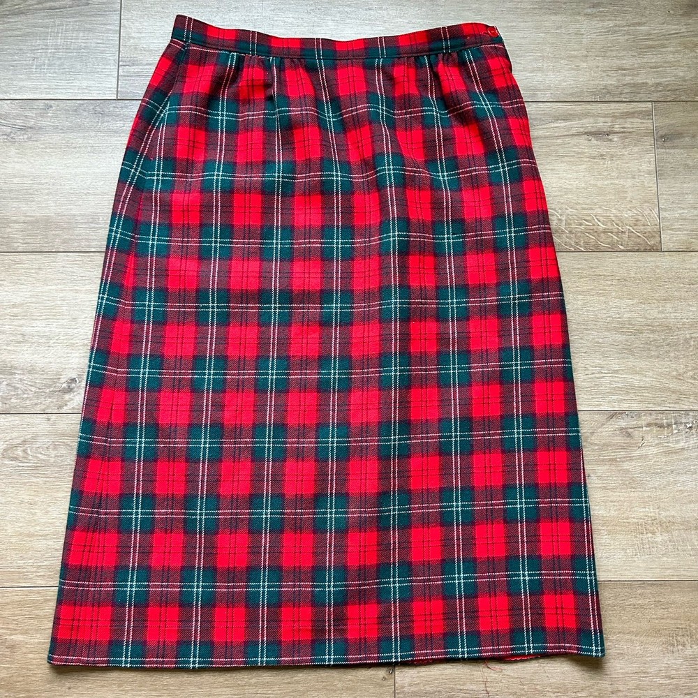 Vintage Pendleton A Line Midi Skirt Wool Womens 14 Red Tartan Plaid USA Made 80s