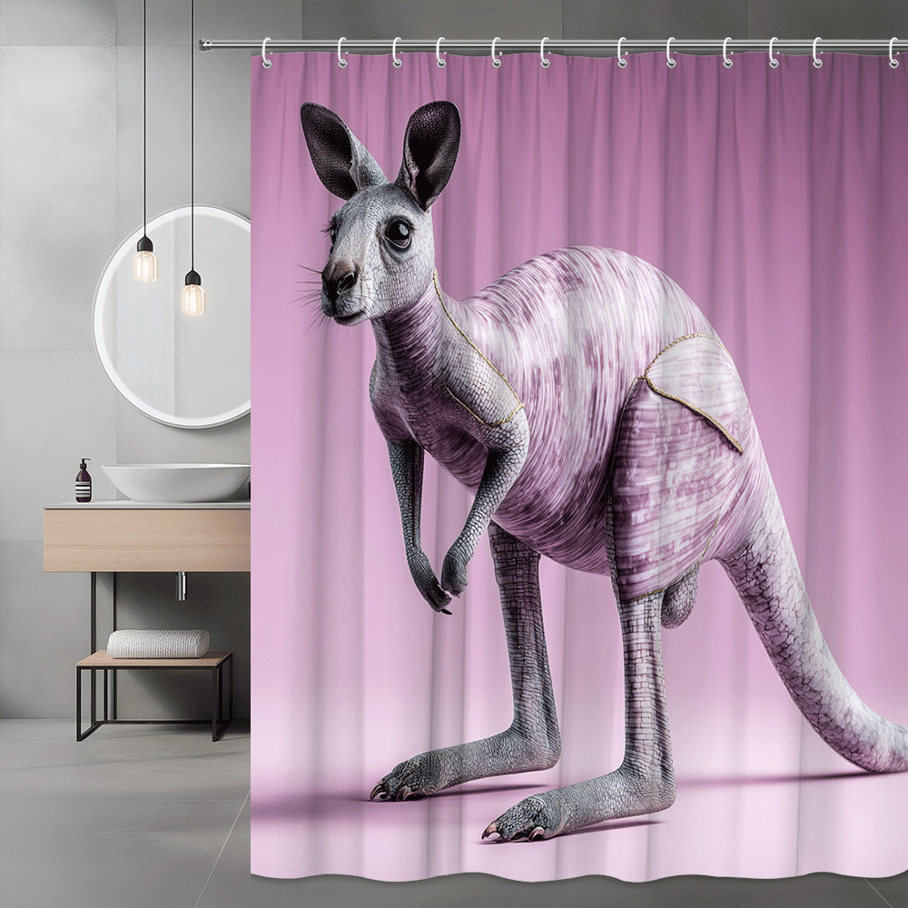 Kangaroo Shower Curtain Pink Animal Graphic Print