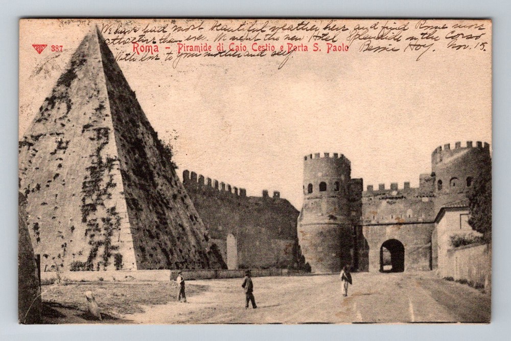 Italy- Rome Pyramid Of Cestius And St. Paul's Gate Old PC Vintage c1904 Postcard