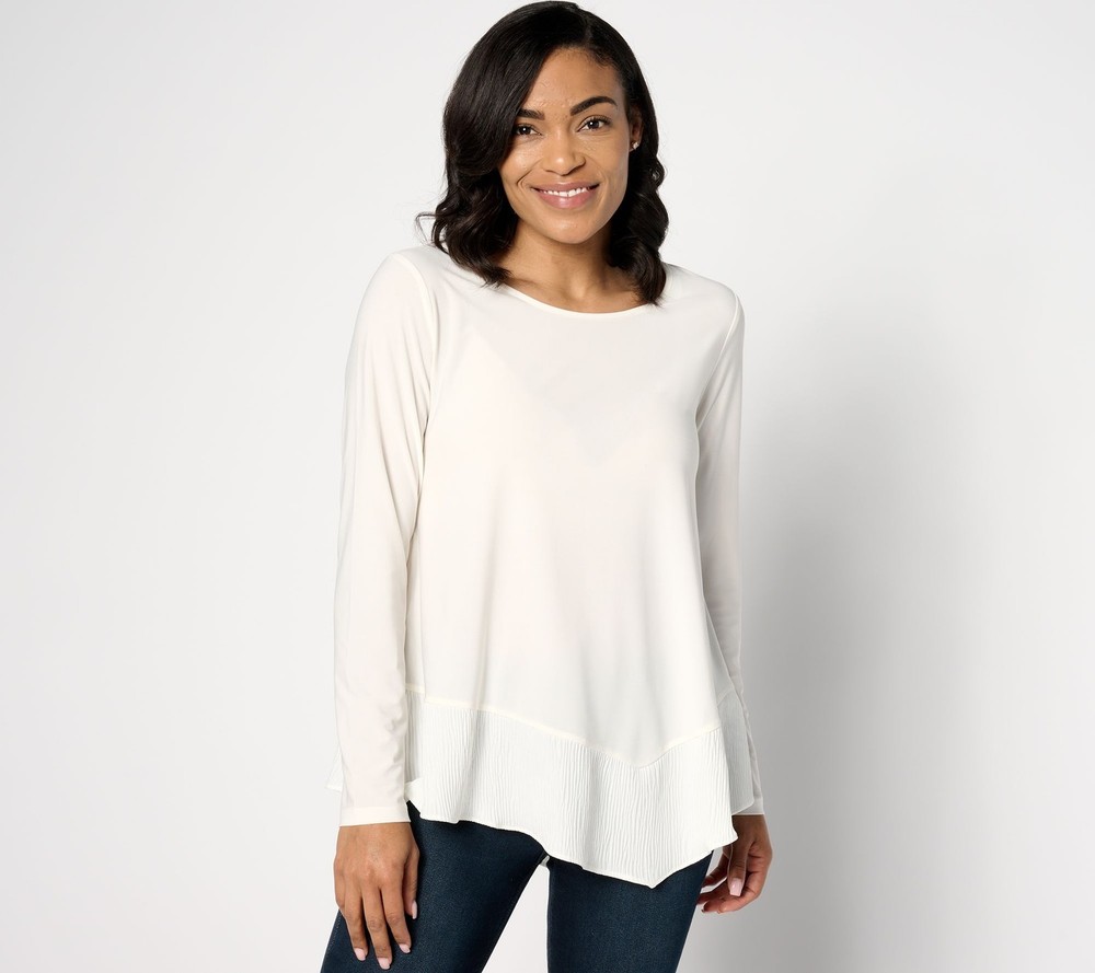 Women Control Women's Top Sz XL Como Jersey Mix Media Asymmetric White A636527