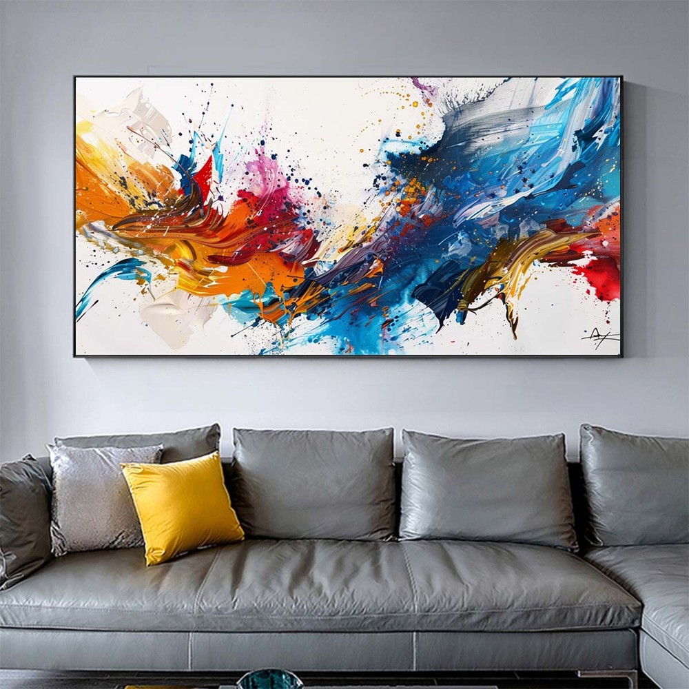 Handpainted Abstract Oil Painting On Canvas Wall Art Pictures Home Blue 27*54in
