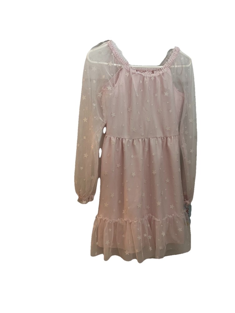 Cat & Jack Size XL (14) Pastel Pink Star Dress With Long Sleeves