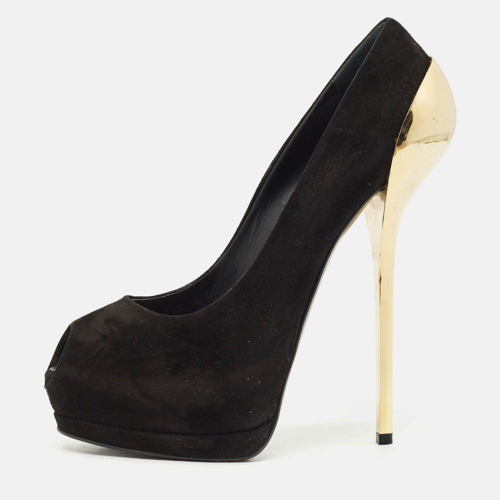 Giuseppe Zanotti Black Suede Peep Toe Platform Pumps Size 39