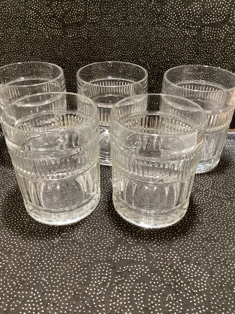 Set Of 5 Anchor Hocking Annapolis Ribbed Tumblers Highball Glasses 4” Vintage