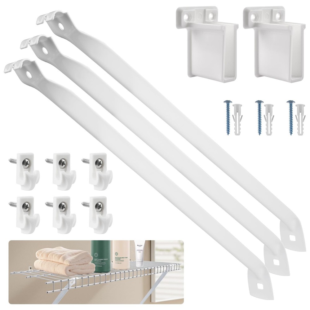 12 Inch Wire Shelf Brackets Set, 3 Pack Metal White Closet Support Bracket wi...