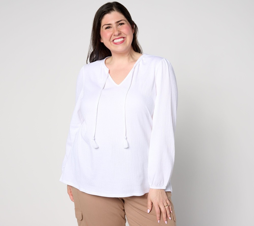 Belle by Kim Gravel Women's Top Plus Sz 4X Packabelle Tassel White A639660