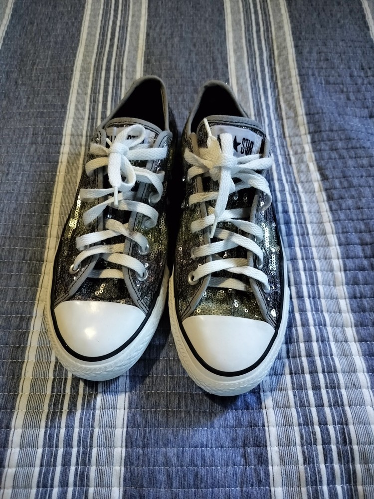 Converse All Star 2009 Sparkle Low-top Silver Copper Grey Sequin W8, M6.