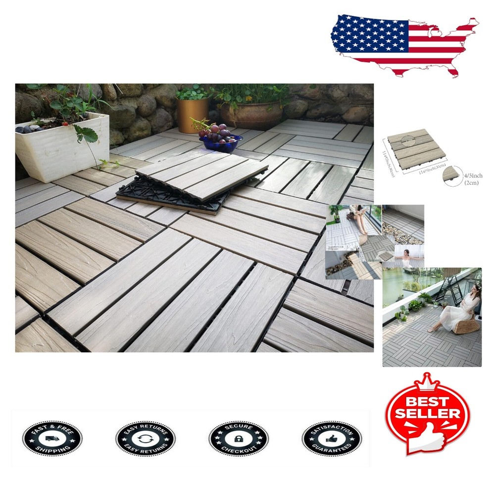 Durable 3D Organic White Patio Deck Tiles - Easy Install Interlocking Design