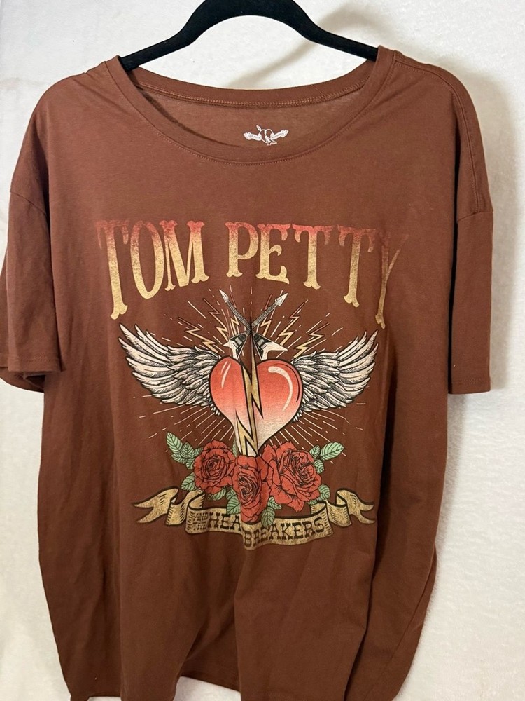 Tom Petty Brown Graphic Band Tee - Heart & Roses- Size XXXL