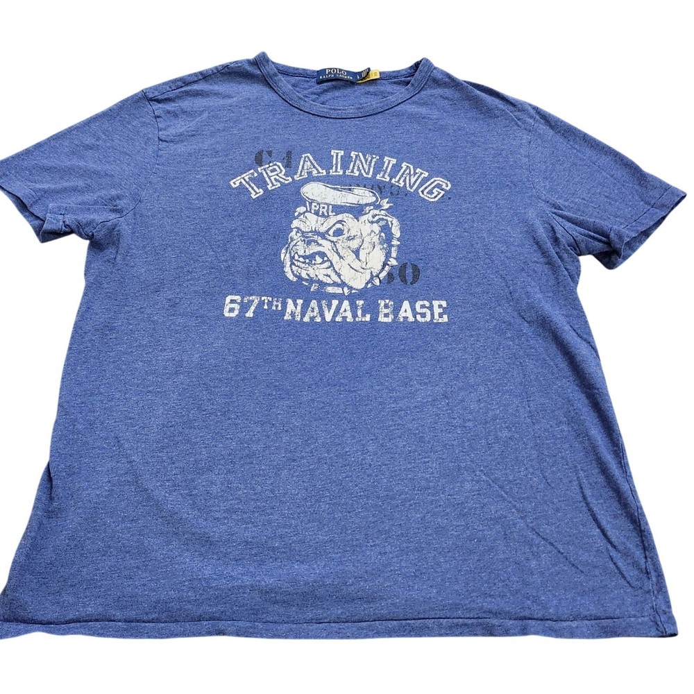 Polo Ralph Lauren Mens Blue 67th Naval Base Bulldog Graphic T-Shirt Large 11400