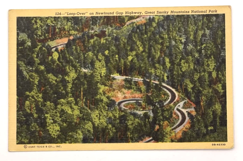 Postcard NC: Loop-Over, Newfound Gap Hwy., Great Smoky Mountains NP, Linen
