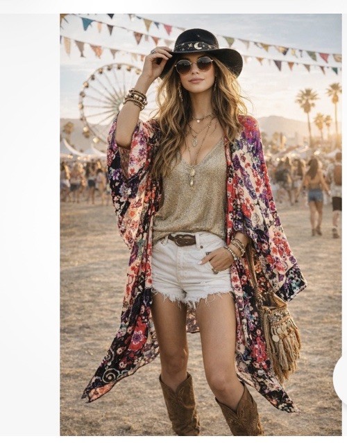 Free People Kimono Topper OS Little Wing Mixed Print Layer Duster Boho Festival