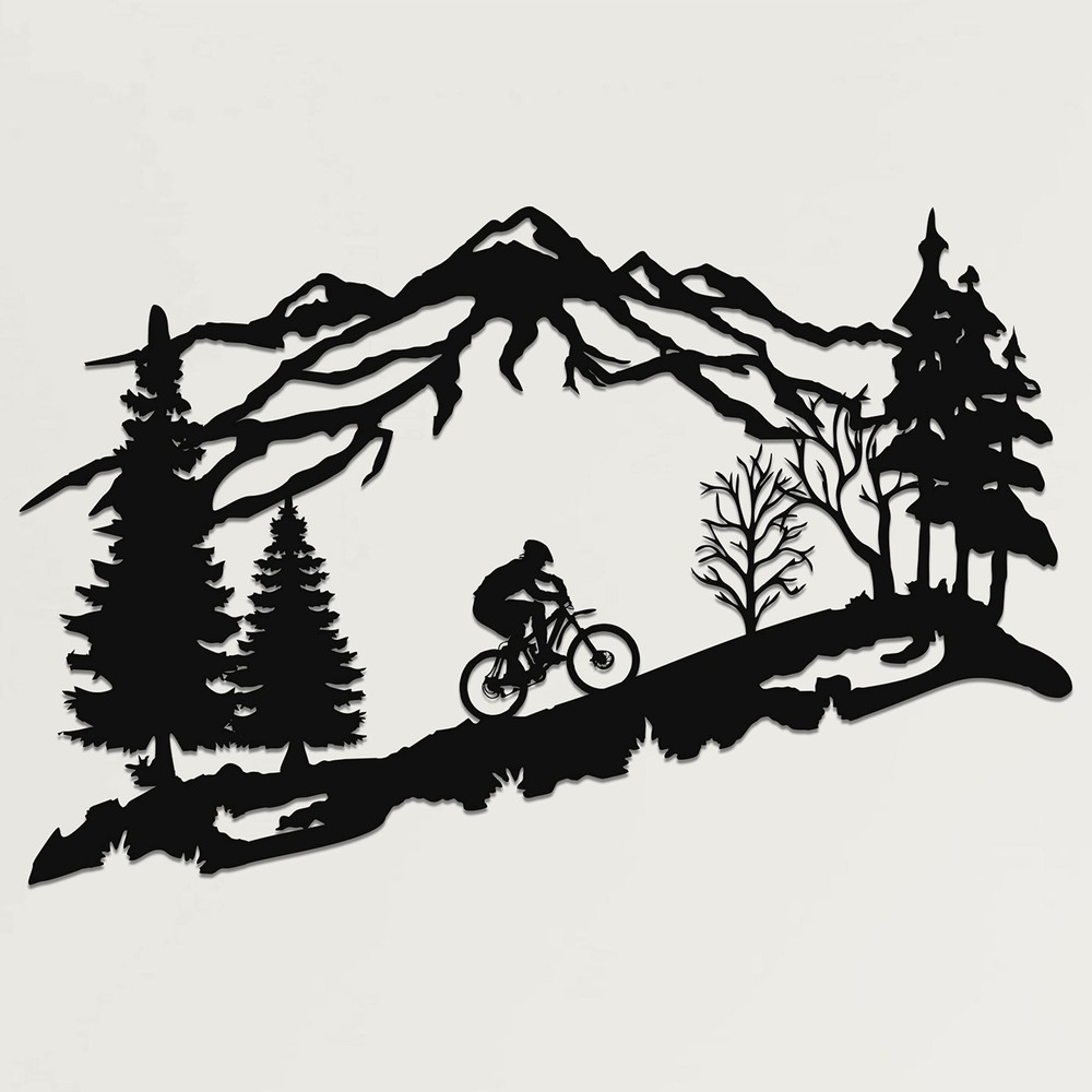DEKADRON Metal Biker Wall Art, Mountain Tree and Cyclist Themed Wall Art, Met...