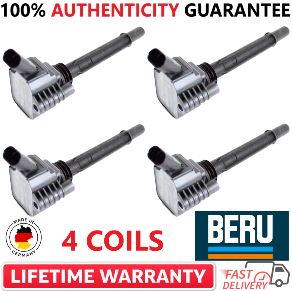 x4 OEM BERU Ignition Coils For 2014-2020 Fiat & Jeep Renegade 1.4L, 68081914AC