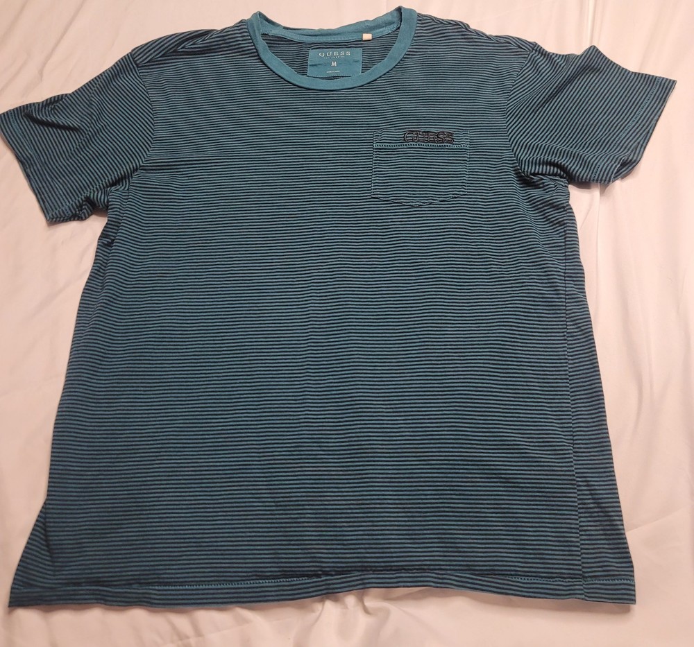 Guess Los Angeles Men’s Short Sleeve Green Striped Pocket T-Shirt Size Medium