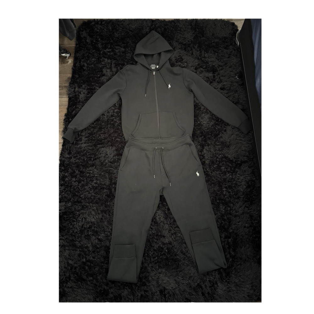 Polo Ralph Lauren Black Tracksuit 2 Piece Set Hoodie & Pants Zip Logo Sports