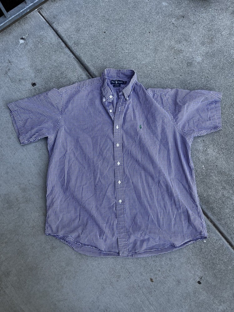 Ralph Lauren Blake Men's XL Purple/White Check Short Sleeve Button-Down Shirt