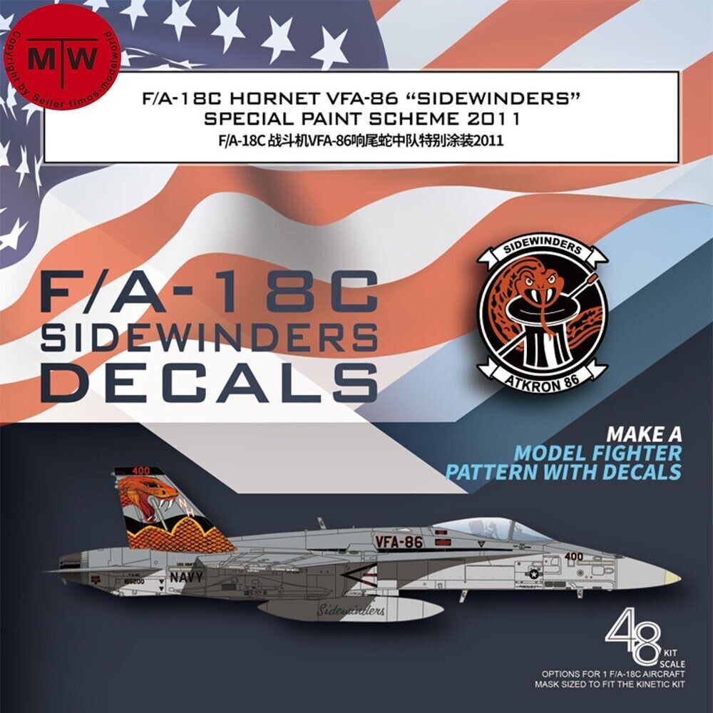 1/48 F/A-18C Hornet VFA-86 Sidewinders Special Paint 2011 Decals for Kinetic
