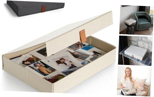 Decorative Photo Storage Box with Lid - A Beautiful Linen Organizer Ivory